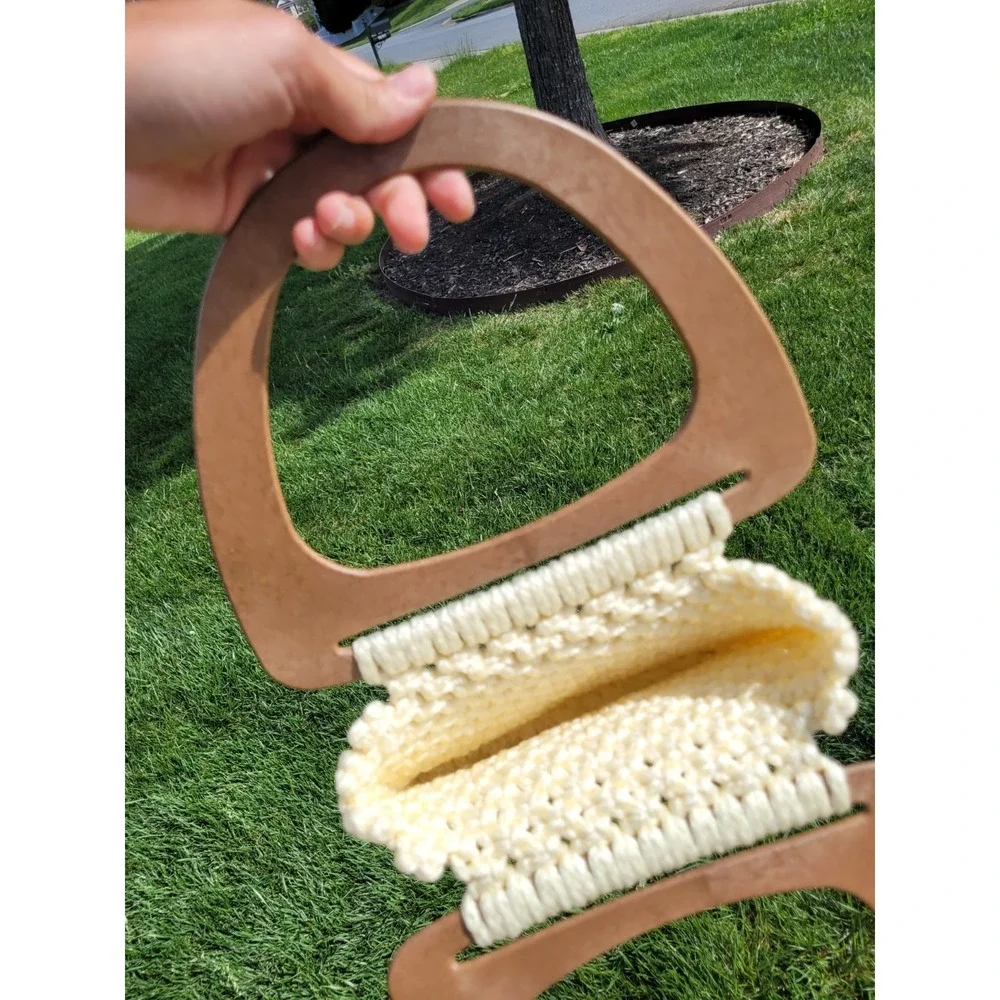 70's Vintage Boho Hippie‎ Festival Macrame Wooden Double Handle Handbag Handmade